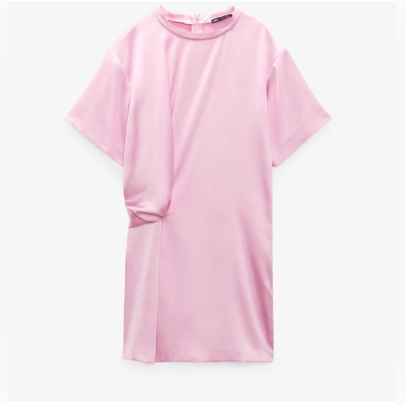 Zara Pink Satin Effect Mini Dress, Size M - Picture 1 of 5